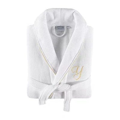 Linum Home Textiles Personalized Waffle Terry Bathrobe Unisex Adult Waffle Long Sleeve Long Length Robe In White