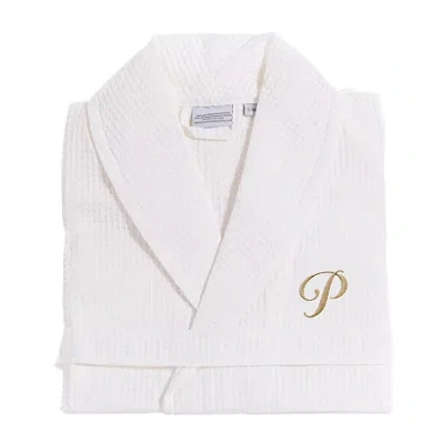 Linum Home Textiles Personalized Waffle Weave Bathrobe Unisex Adult Waffle Long Sleeve Long Length Robe In White