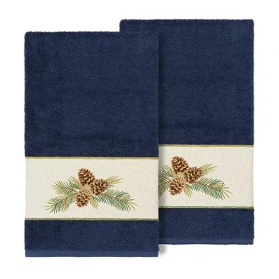 Linum Home Textiles Pierre Embellished 2-pc. Embellished Floral Bath Towel In Blue