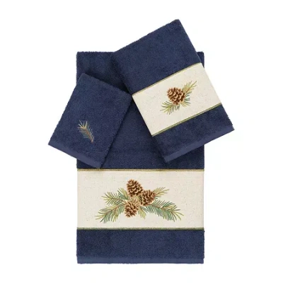 Linum Home Textiles Pierre Embellished 3-pc. Bath Towel Set In Blue