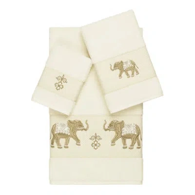 Linum Home Textiles Quinn 100% Turkish Cotton Embellished 3 Piece Towel Set In Cream