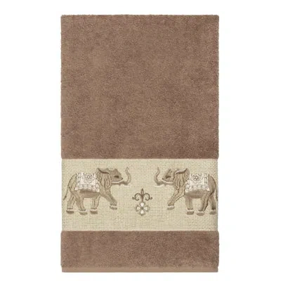 Linum Home Textiles Quinn Embellished Turkish Cotton Bath Towel In Latte