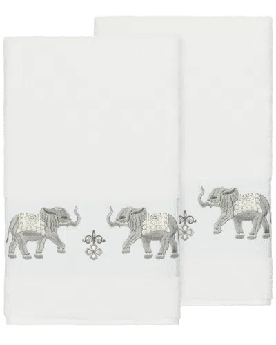 Linum Home Textiles Quinn Turkish Cotton 2pc Embellished Bath Towel Set In White