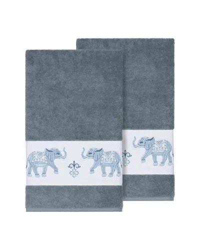 Linum Home Textiles Quinn Turkish Cotton 2pc Embellished Bath Towel Set In Brown