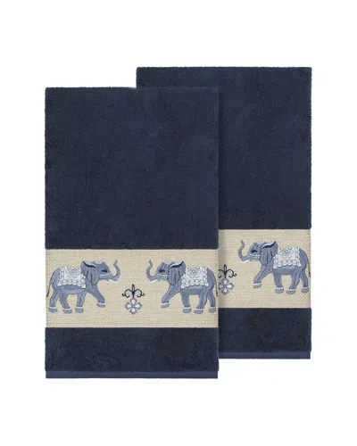 Linum Home Textiles Quinn Turkish Cotton 2pc Embellished Bath Towel Set In Black