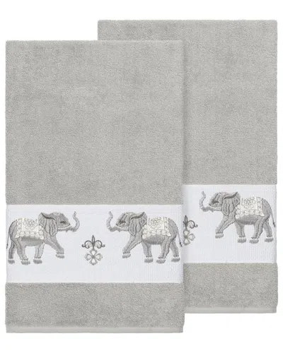 Linum Home Textiles Quinn Turkish Cotton 2pc Embellished Bath Towel Set In Blue