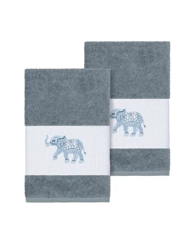 Linum Home Textiles Quinn Turkish Cotton 2pc Embellished Hand Towel Set In Gray
