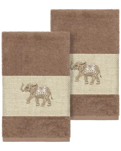Linum Home Textiles Quinn Turkish Cotton 2pc Embellished Hand Towel Set In Brown