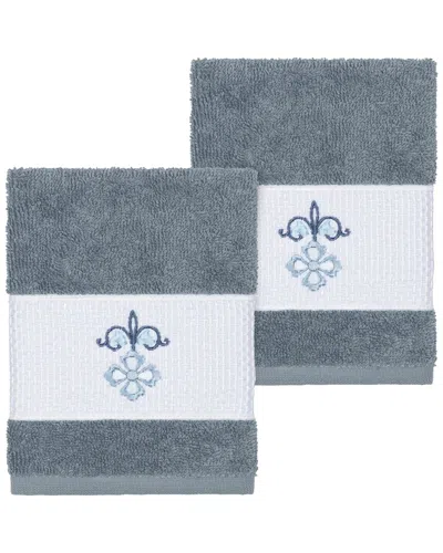 Linum Home Textiles Quinn Turkish Cotton 2pc Embellished Washcloth Set In Black