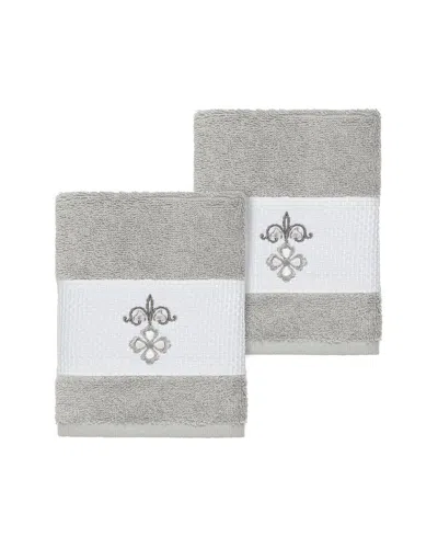 Linum Home Textiles Quinn Turkish Cotton 2pc Embellished Washcloth Set In Blue