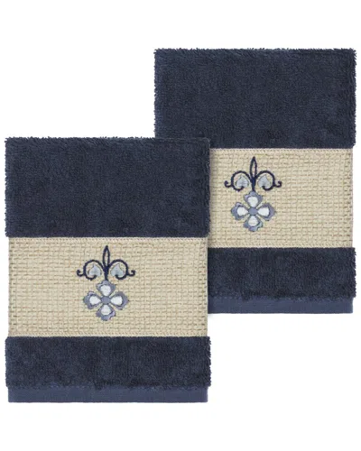 Linum Home Textiles Quinn Turkish Cotton 2pc Embellished Washcloth Set In Brown