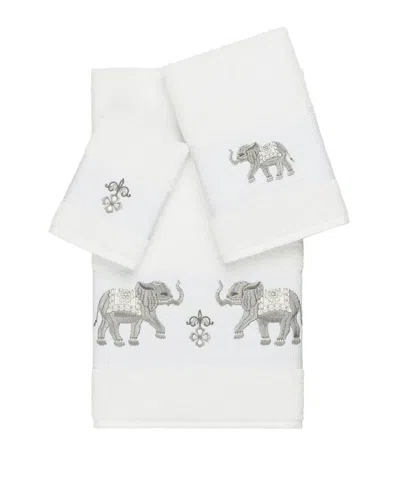 Linum Home Textiles Quinn Turkish Cotton 3pc Embellished Towel Set In White