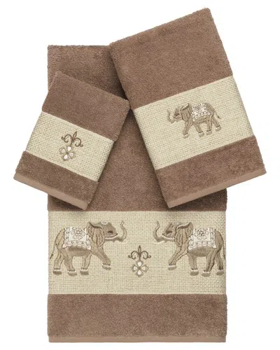 Linum Home Textiles Quinn Turkish Cotton 3pc Embellished Towel Set In Brown