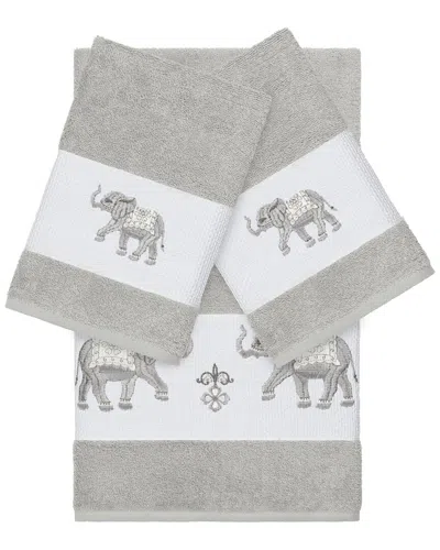 Linum Home Textiles Quinn Turkish Cotton 3pc Embellished Towel Set In Gray