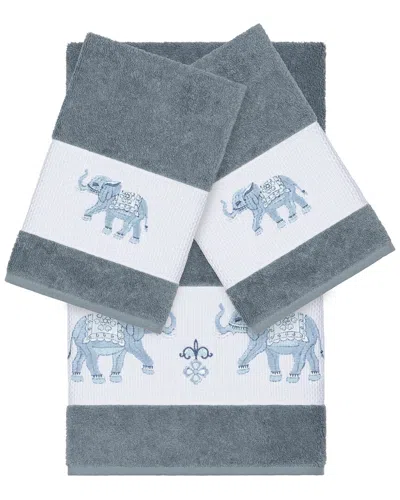 Linum Home Textiles Quinn Turkish Cotton 3pc Embellished Towel Set In Gray