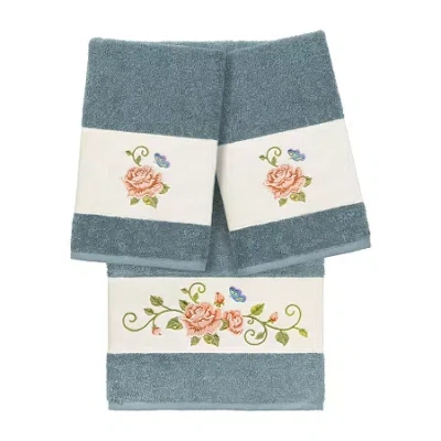 Linum Home Textiles Rebecca Embellished 3-pc. Bath Towel Set In Blue