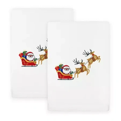 Linum Home Textiles Santas Sled Embroidered 2-pc. Hand Towel In White