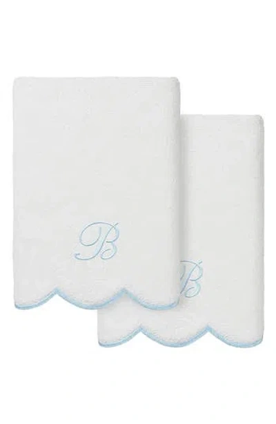 Linum Home Textiles Scallop Personalized Monogram 2-piece Hand Towel Set In Blue