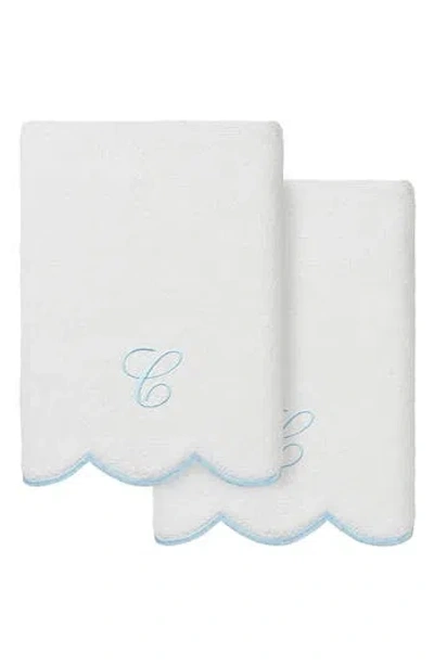 Linum Home Textiles Scallop Personalized Monogram 2-piece Hand Towel Set In White