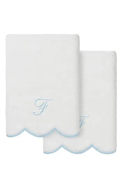 Linum Home Textiles Scallop Personalized Monogram 2-piece Hand Towel Set In White