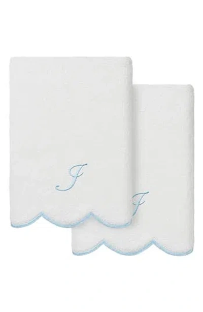 Linum Home Textiles Scallop Personalized Monogram 2-piece Hand Towel Set In White