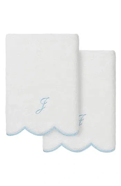 Linum Home Textiles Scallop Personalized Monogram 2-piece Hand Towel Set In White