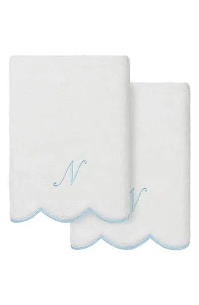 Linum Home Textiles Scallop Personalized Monogram 2-piece Hand Towel Set In Blue