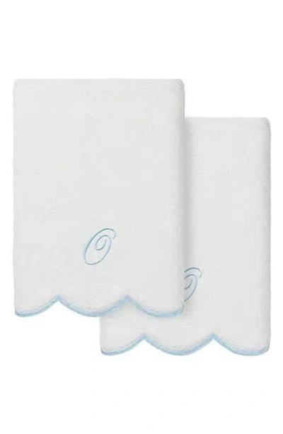 Linum Home Textiles Scallop Personalized Monogram 2-piece Hand Towel Set In Blue