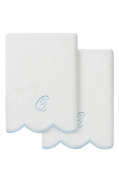 Linum Home Textiles Scallop Personalized Monogram 2-piece Hand Towel Set In Blue