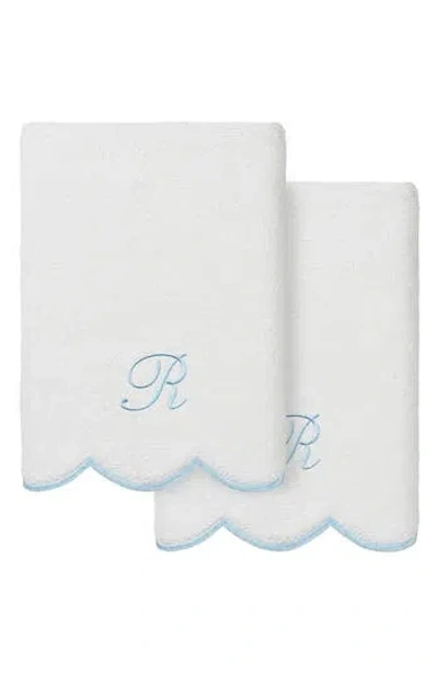 Linum Home Textiles Scallop Personalized Monogram 2-piece Hand Towel Set In Blue