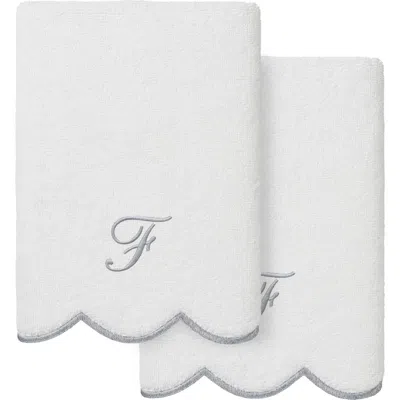 Linum Home Textiles Scallop Personalized Monogram 2-piece Hand Towel Set In Gray