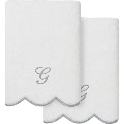Linum Home Textiles Scallop Personalized Monogram 2-piece Hand Towel Set In Gray