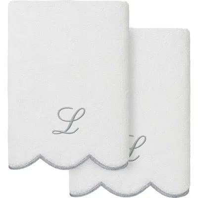 Linum Home Textiles Scallop Personalized Monogram 2-piece Hand Towel Set In White