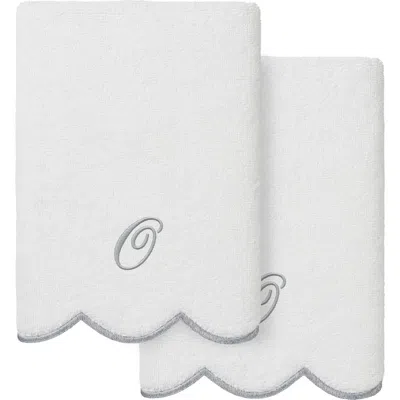 Linum Home Textiles Scallop Personalized Monogram 2-piece Hand Towel Set In Gray