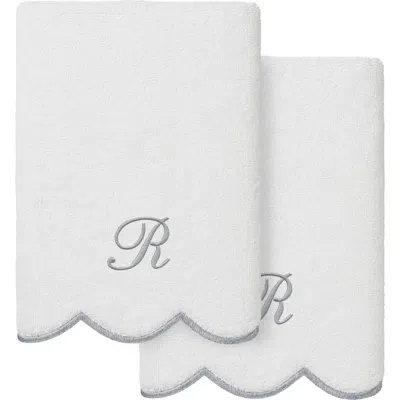 Linum Home Textiles Scallop Personalized Monogram 2-piece Hand Towel Set In White