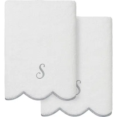 Linum Home Textiles Scallop Personalized Monogram 2-piece Hand Towel Set In Gray