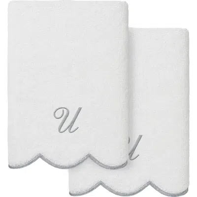Linum Home Textiles Scallop Personalized Monogram 2-piece Hand Towel Set In White