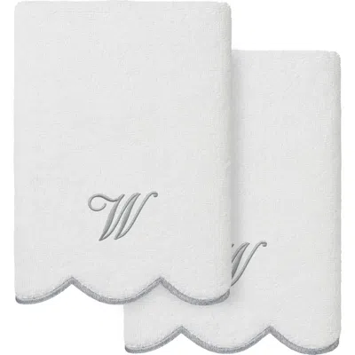 Linum Home Textiles Scallop Personalized Monogram 2-piece Hand Towel Set In Gray