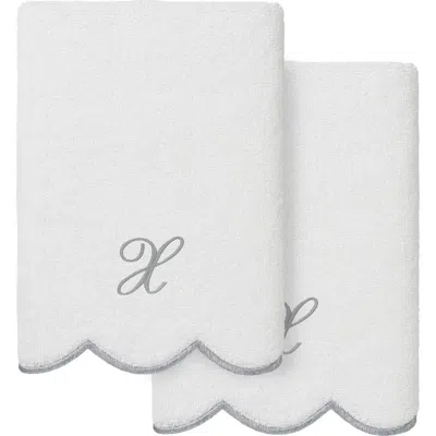 Linum Home Textiles Scallop Personalized Monogram 2-piece Hand Towel Set In White