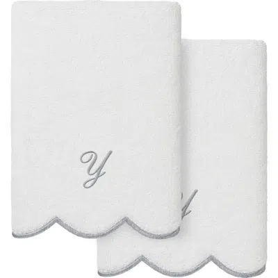 Linum Home Textiles Scallop Personalized Monogram 2-piece Hand Towel Set In White