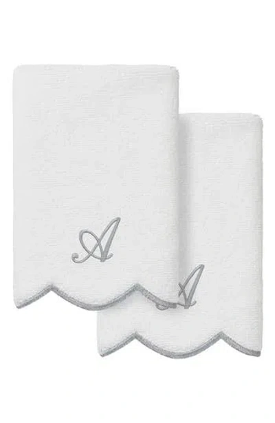 Linum Home Textiles Scallop Personalized Monogram 2-piece Towel Set In White