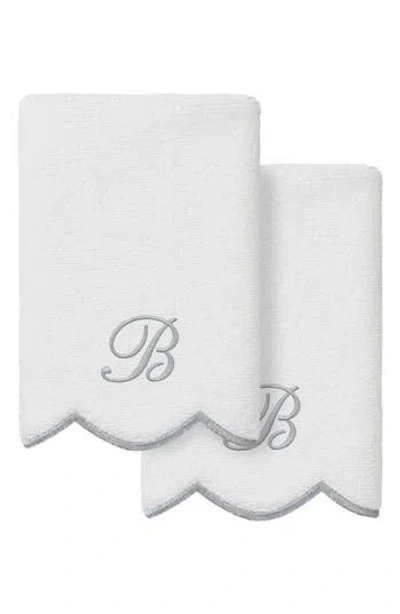 Linum Home Textiles Scallop Personalized Monogram 2-piece Towel Set In Gray