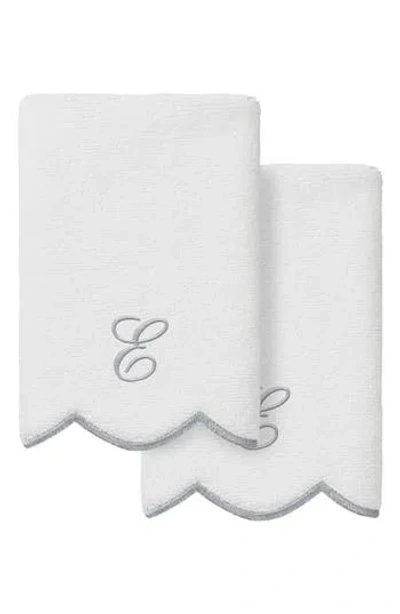 Linum Home Textiles Scallop Personalized Monogram 2-piece Towel Set In Gray