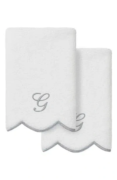 Linum Home Textiles Scallop Personalized Monogram 2-piece Towel Set In Gray