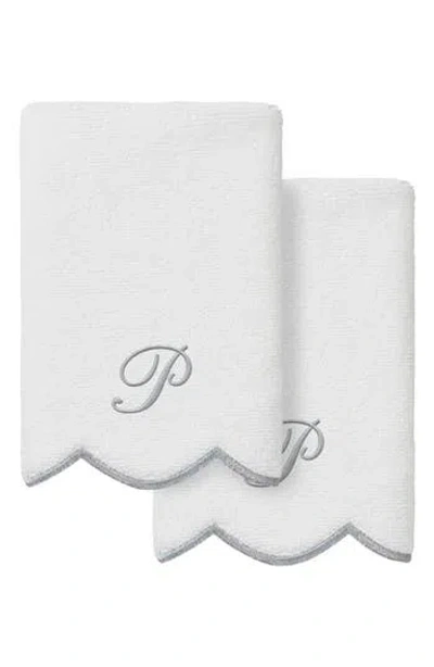 Linum Home Textiles Scallop Personalized Monogram 2-piece Towel Set In Gray