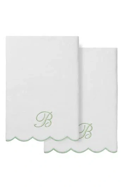 Linum Home Textiles Scallop Personalized Monogram 2-piece Towel Set In White/ Green B