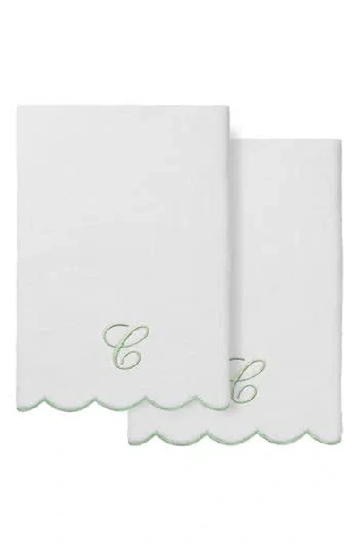 Linum Home Textiles Scallop Personalized Monogram 2-piece Towel Set In White/ Green C