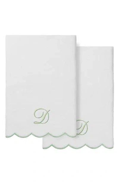 Linum Home Textiles Scallop Personalized Monogram 2-piece Towel Set In White/ Green D