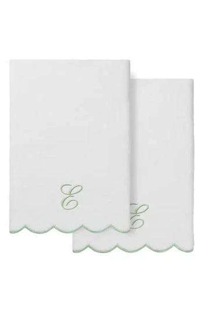 Linum Home Textiles Scallop Personalized Monogram 2-piece Towel Set In White/ Green E
