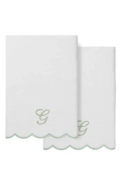 Linum Home Textiles Scallop Personalized Monogram 2-piece Towel Set In White/ Green G